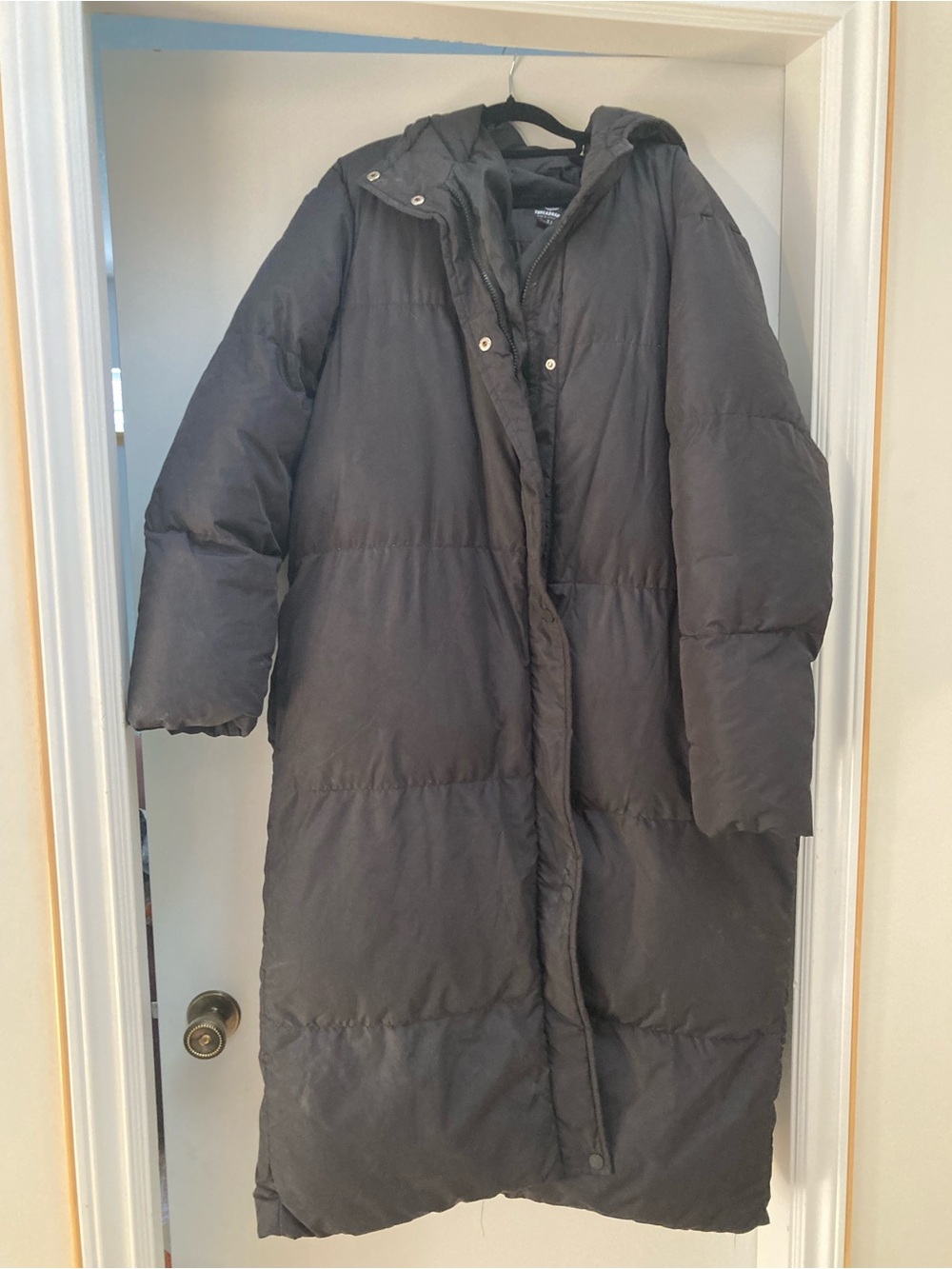 Women's Long Black Puffer Coat with Hood